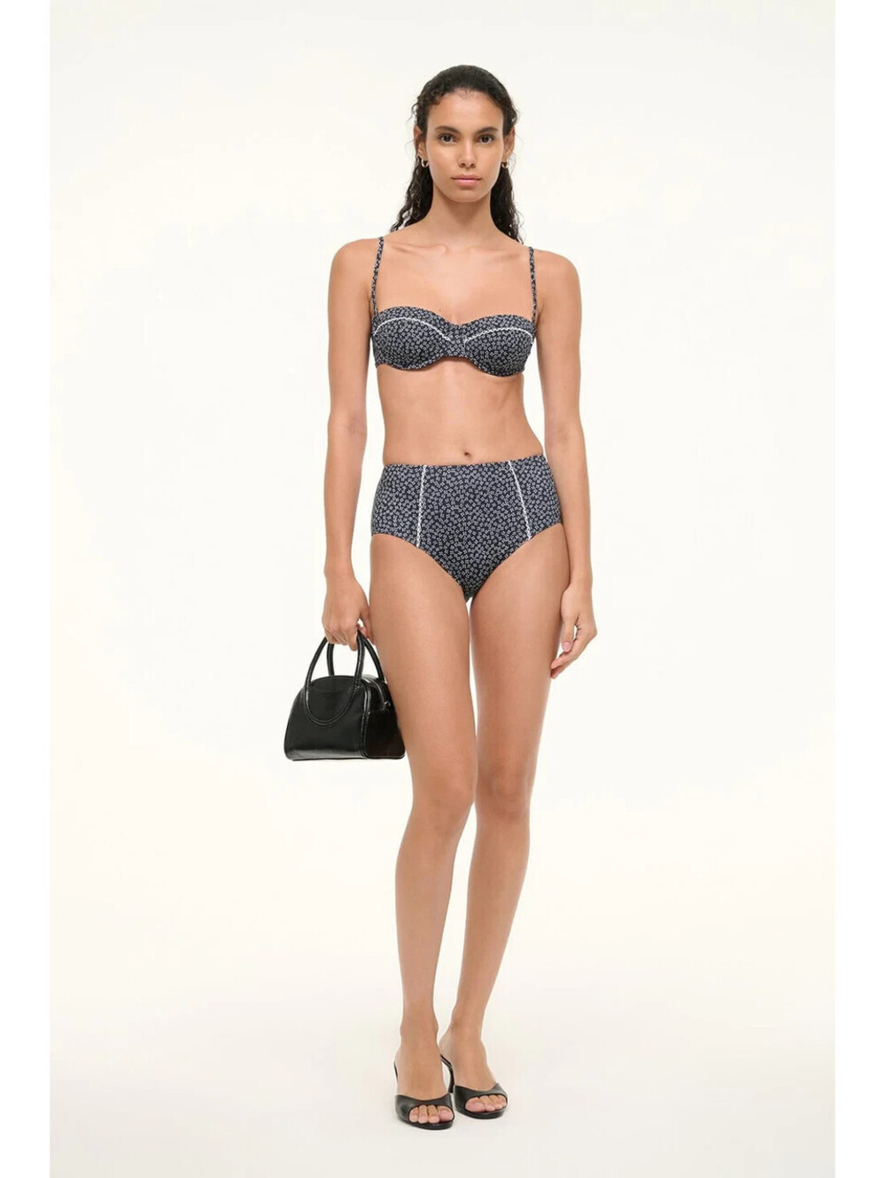 STAUD Sea Ditsy Floral Contrast Piping High Waist Bikini, Large, $300 NWT Swim 7